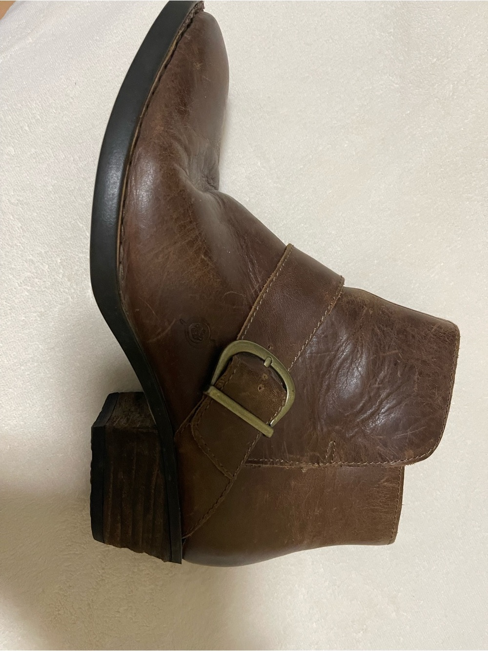 Born Brown Leather Ankle Booties with Side Zip and Buckle - Picture 8 of 9